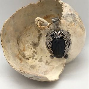 Sterling Obsidian Taxco Mexico Mask Pendant